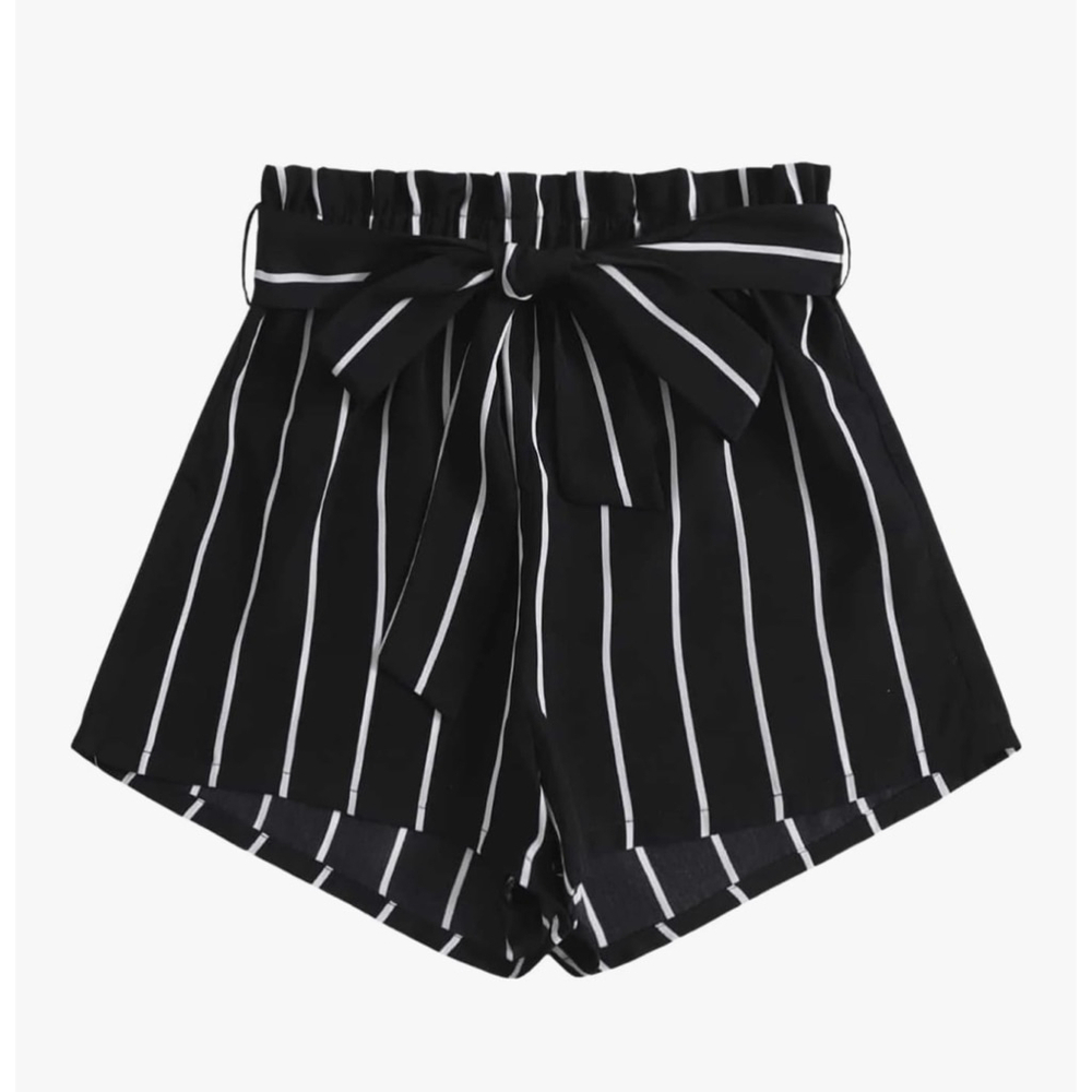 Women's Black White Striped High Waist Shorts XS